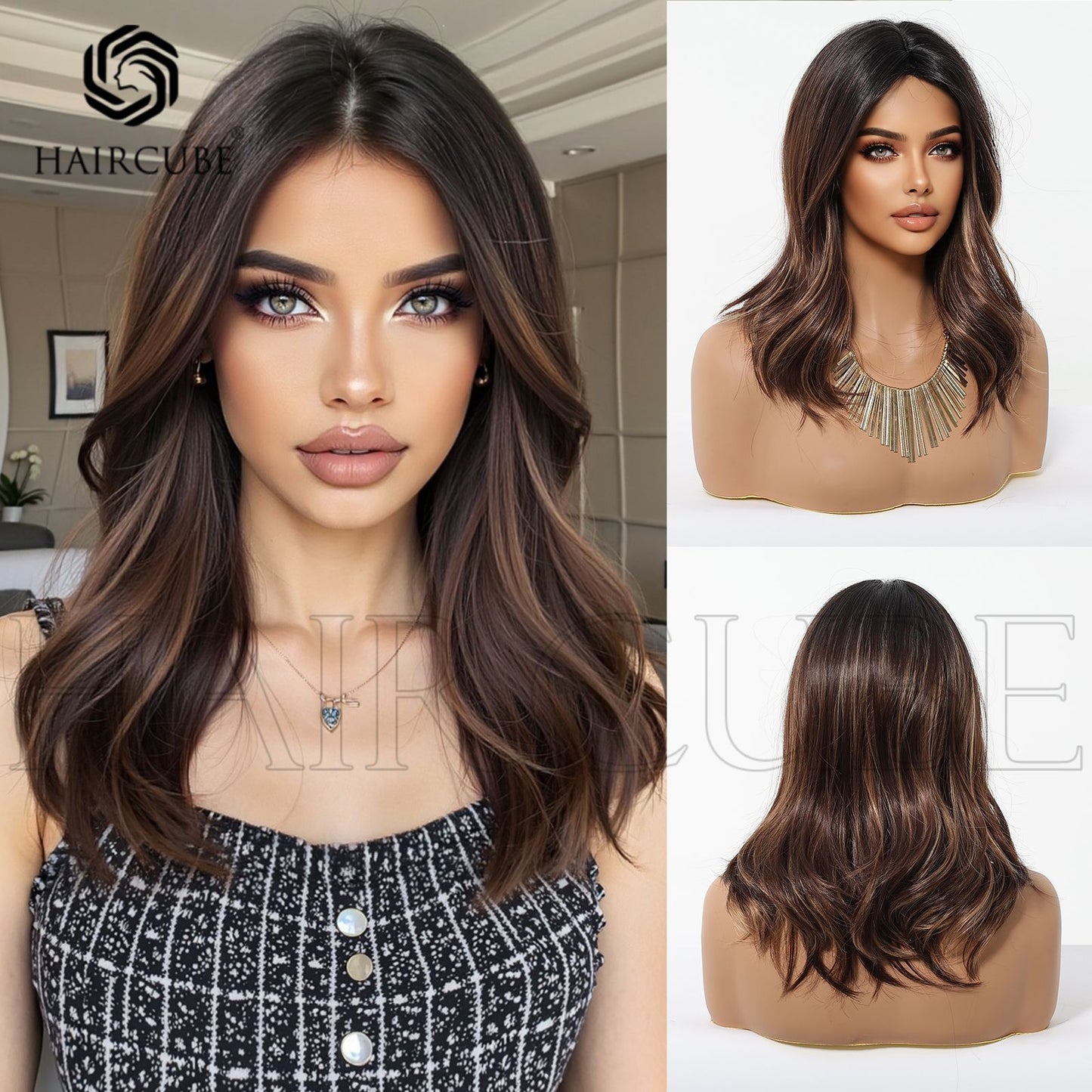 Chemical Fiber Female Head Cover Dyed Long Bangs Medium Wig Short Curly Hair