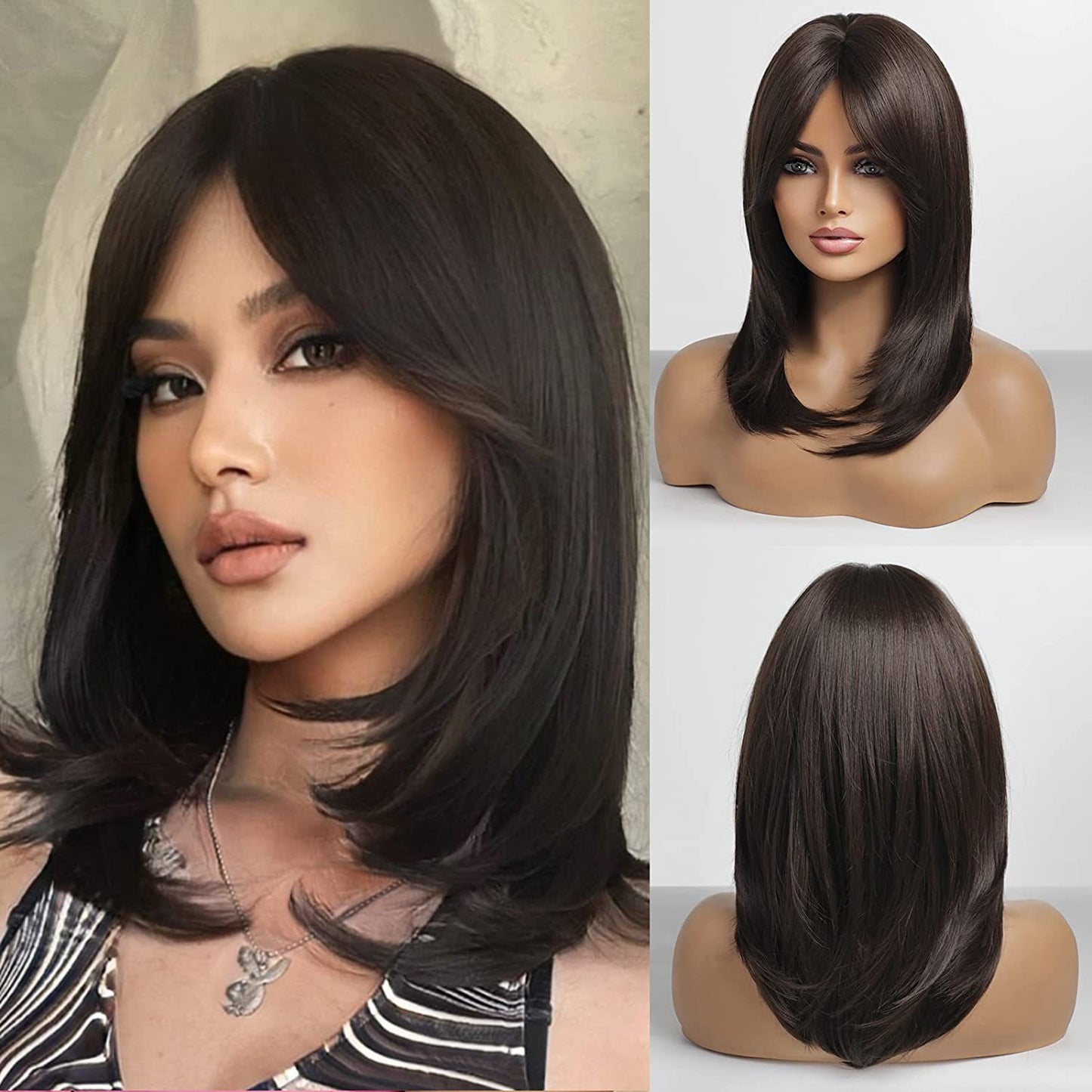 Women's Bangs White Gold Color Gradient Level Straight Wig Short Curly Hair
