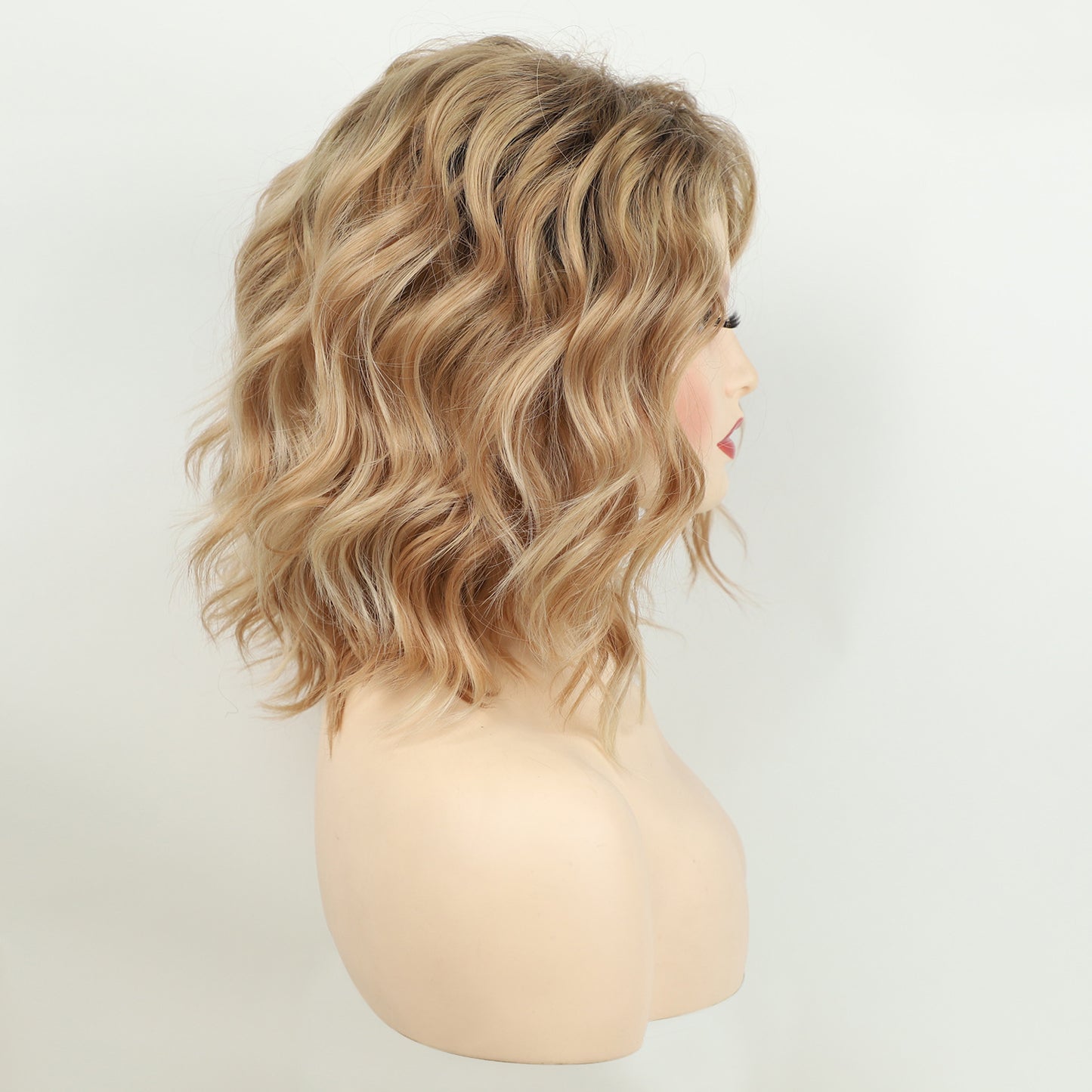 Women's Fashion Head Dyed Gradient Golden Partial Synthetic Wig Short Curly Hair