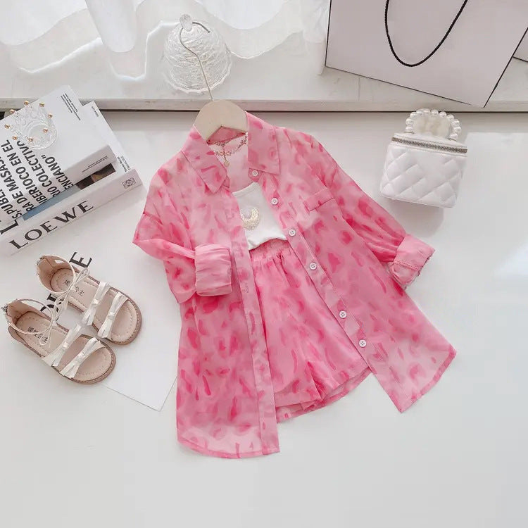 Children's Summer Set Chiffon Long Sleeve Shorts Sun Protection Clothing Children's Suit