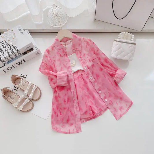 Children's Summer Set Chiffon Long Sleeve Shorts Sun Protection Clothing Children's Suit
