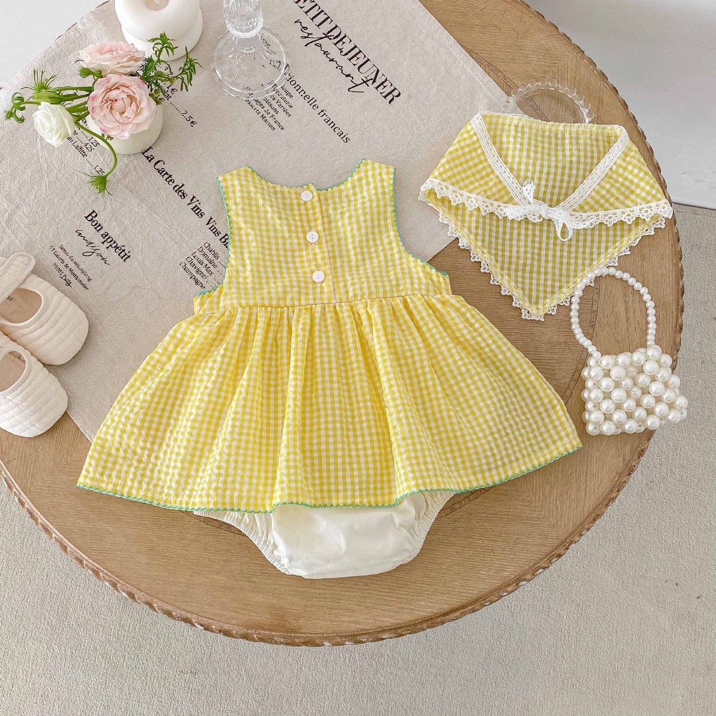 Clothes Summer Dress Cute Duck Yellow Plaid Romper Group Sleeveless Jumpsuit, Climbing Suit