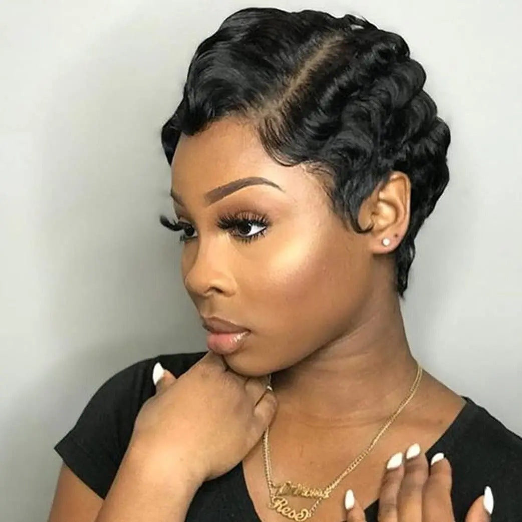 Pixie Cut Curly Bob Original Human Real Hair Wig