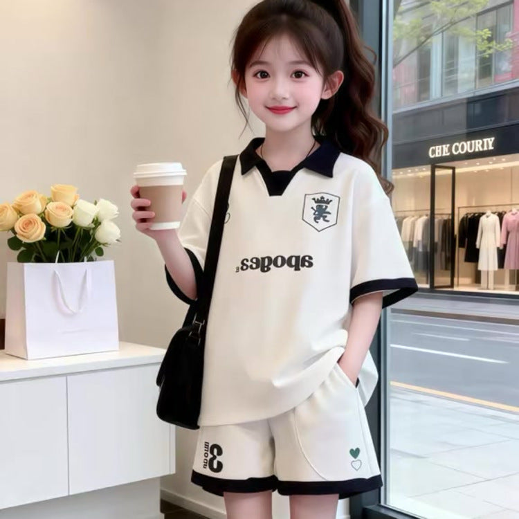 Children's Sports Preppy Style Summer Short-sleeved Shorts Wear Children's Suit