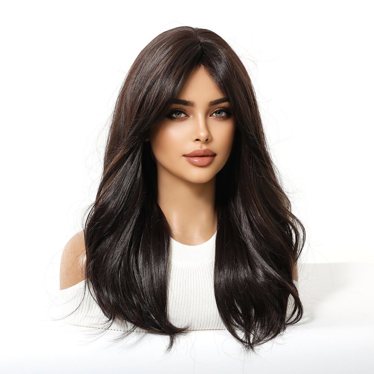Big Wave Curly Female Dark Brown Highlights Natural Wig Long Curls