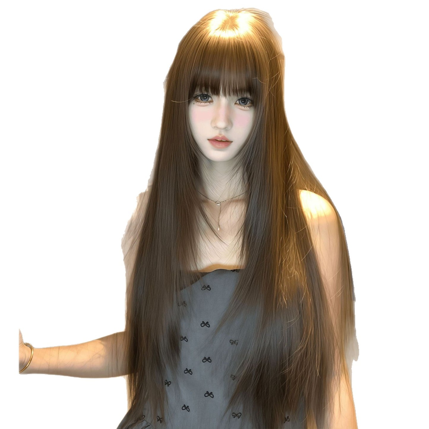 Net Female Head Hair Increase Volume Fluffy High Skull Long Straight Wig