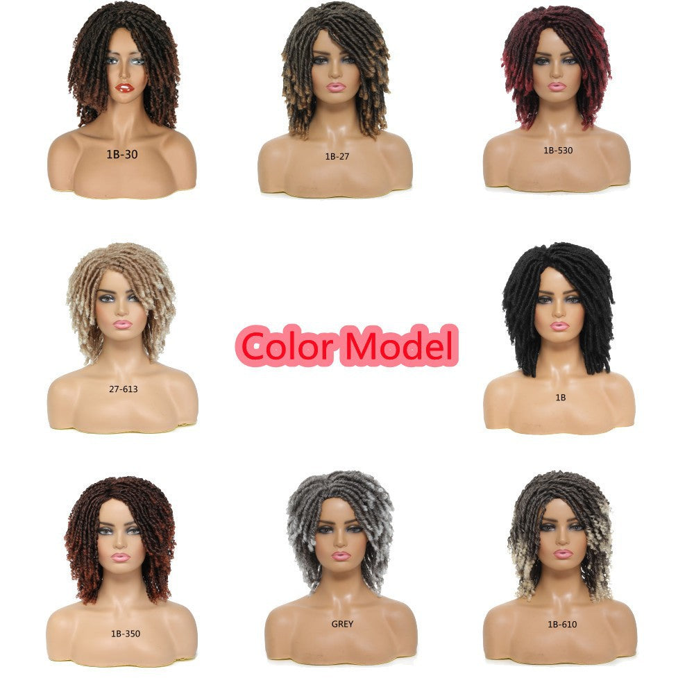 African Tube Curved Hollow Small Volume Dreadlocks Head Cover Wig Short Curly Hair
