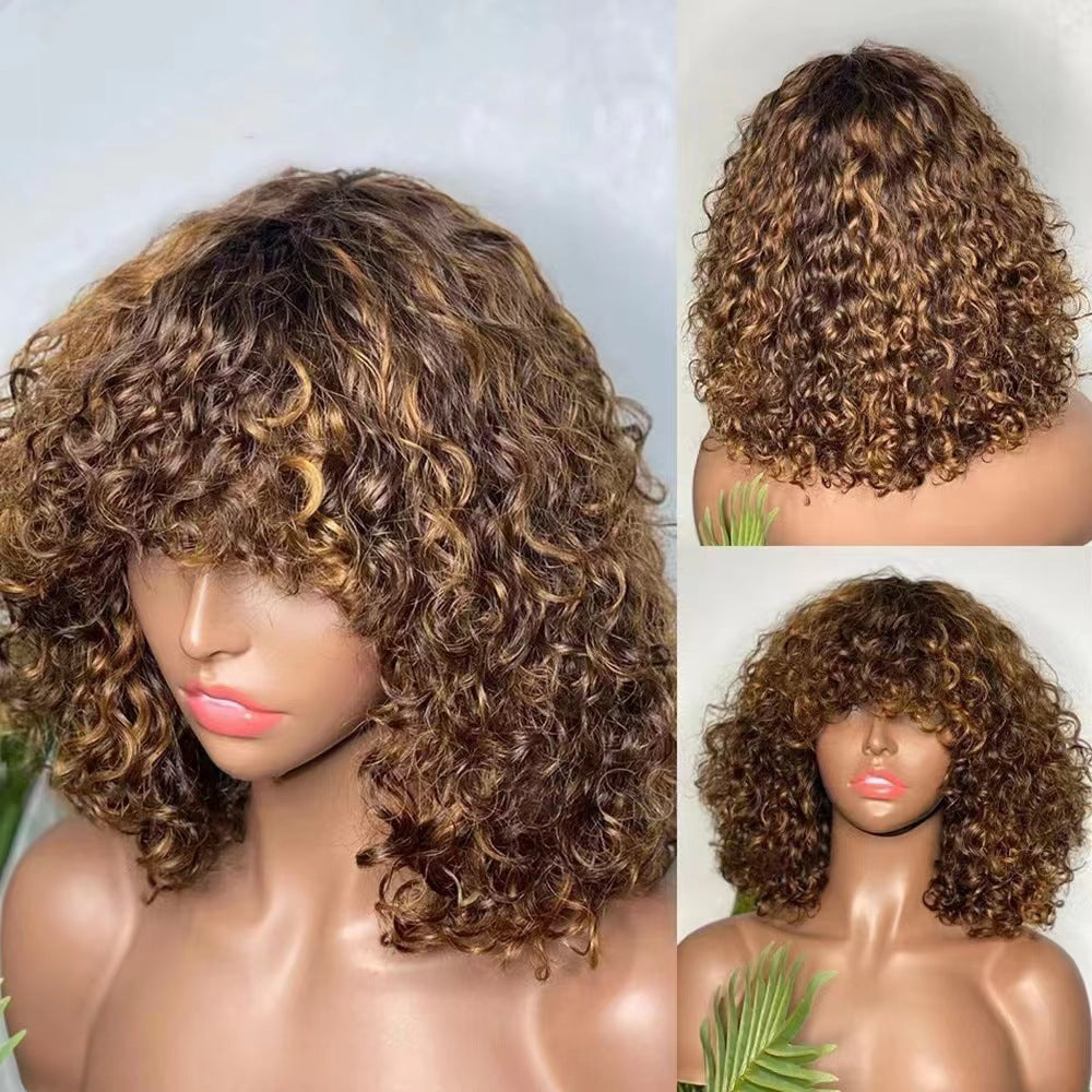 Fashion With Bangs Black African Small Wig Short Curly Hair