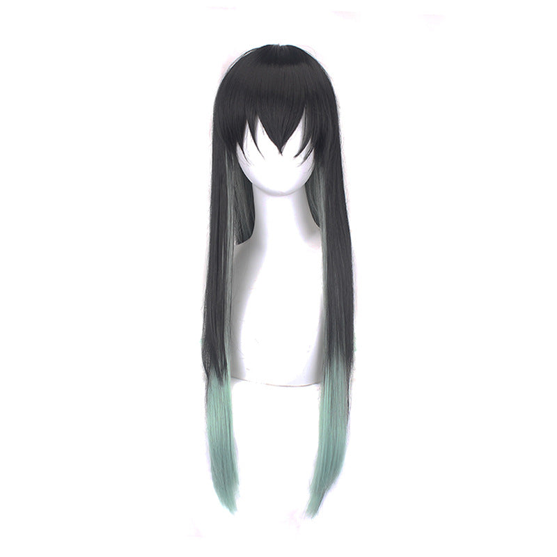 Black Gradient Color Matching Mixed Blue Green Cos Wig