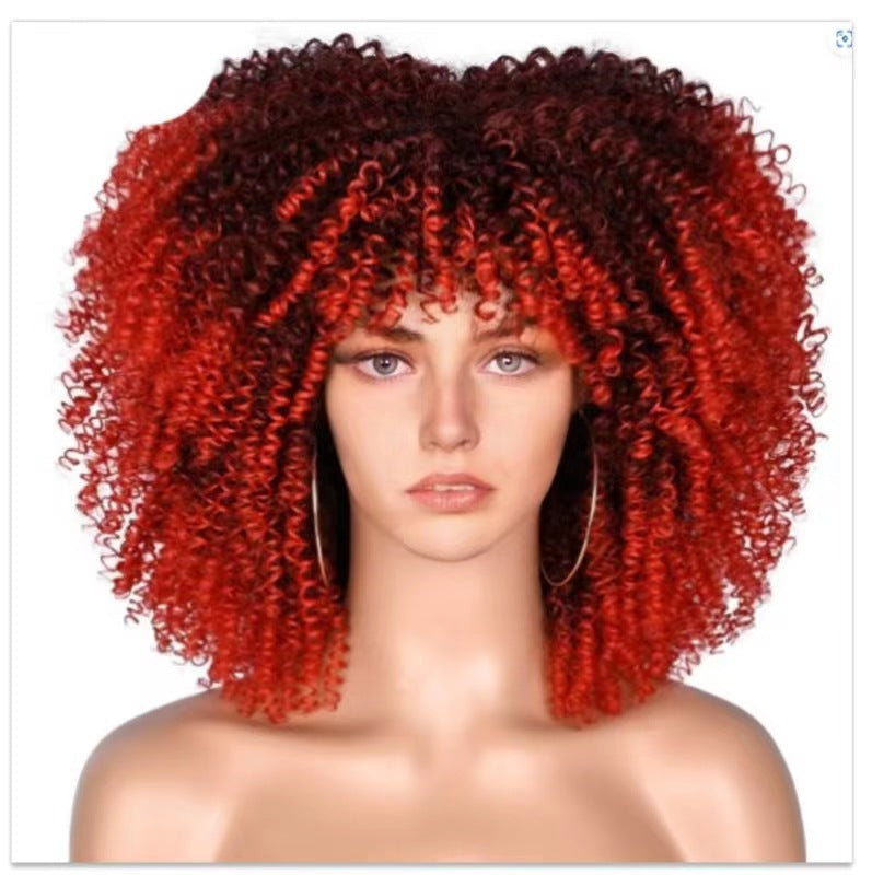 African Small Volume Fluffy Afro Head Cover Wig Short Curly Hair