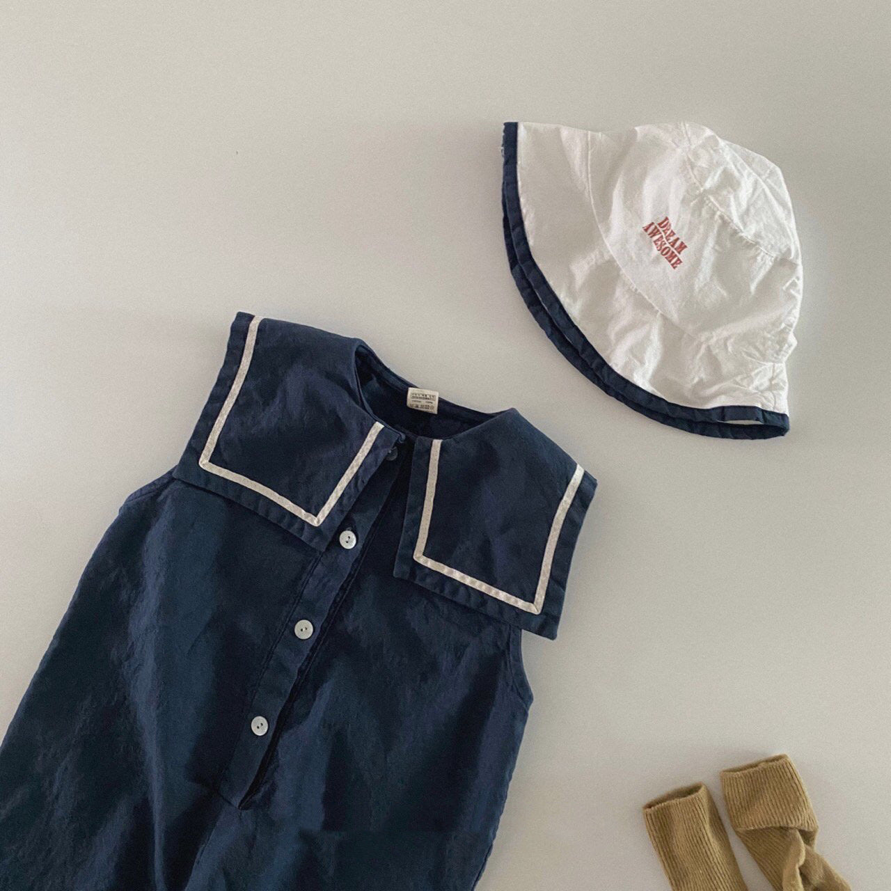 Women's & Men's Summer Thin Sailor Collar Romper Bag Jumpsuit, Climbing Suit