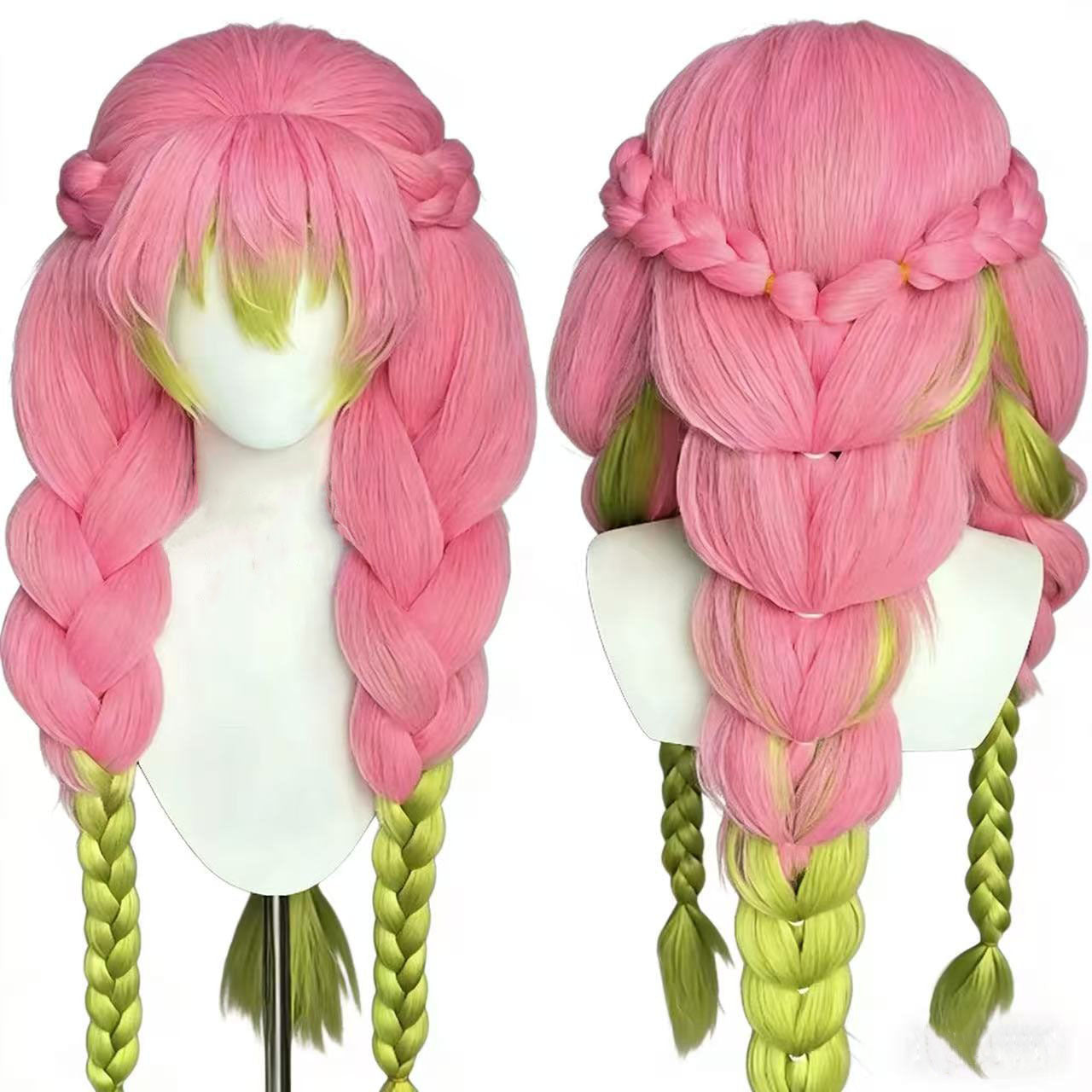 Female Ghost Blade Honey Glass Pink Three-strand Braid Hair Long Straight Wig