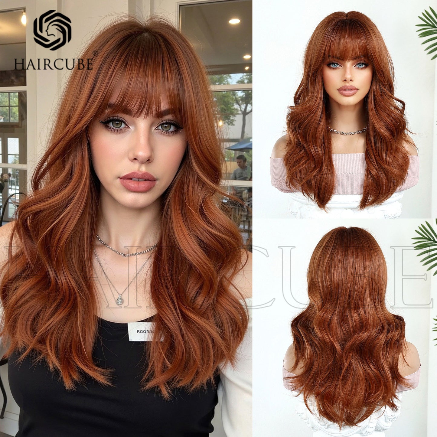 Women's Orange Mid-length Curly Hair Natural Mechanism Wig Long Curls