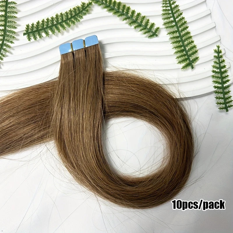 Comfortable Real Hair Seamless Extension Film Long Straight Wig