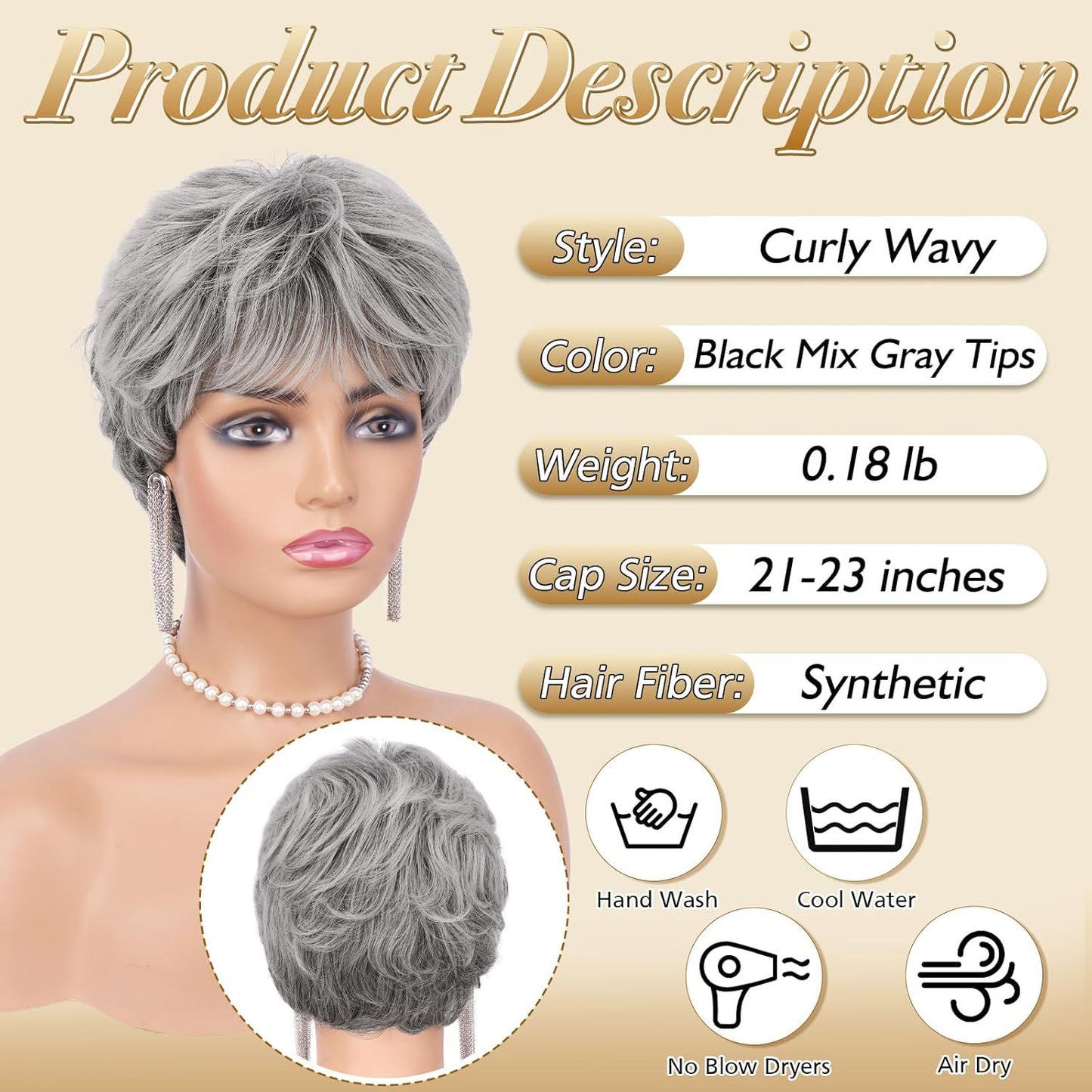 Women's Gray White Fashion Fiber Synthetic Wigs Wig Short Curly Hair