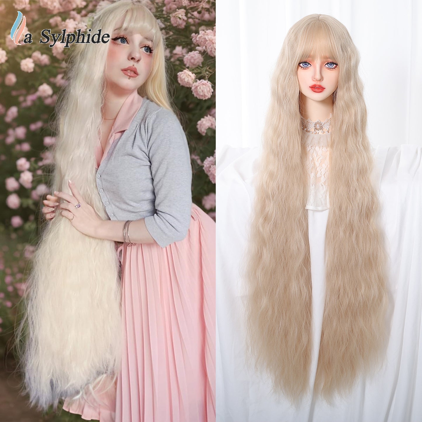 Female Bangs Super Curly Brown Fiber Mechanism Head Cover Wig Long Curls