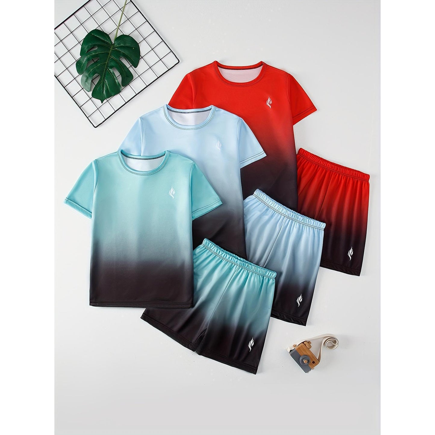 Gradient Letter Print Suit Medium Big Children's T-shirt