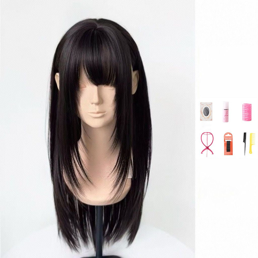 Natural Hair Air Bangs Artificial Female Long Straight Wig