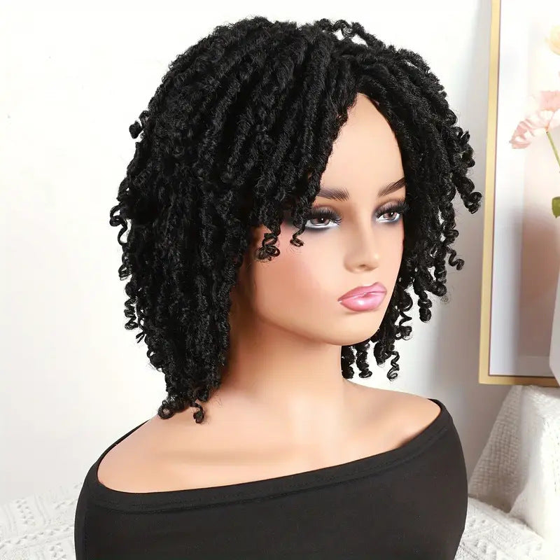 African Wigs With Small Dreadlocks Headgear Hollow Wig Short Curly Hair