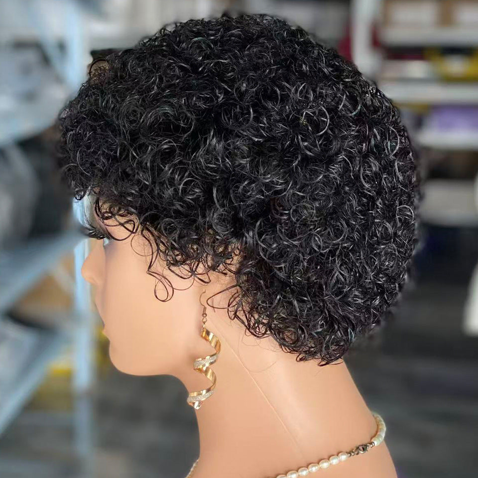 Human Wigs Mechanism Curved Small Curls Real Hair Wig