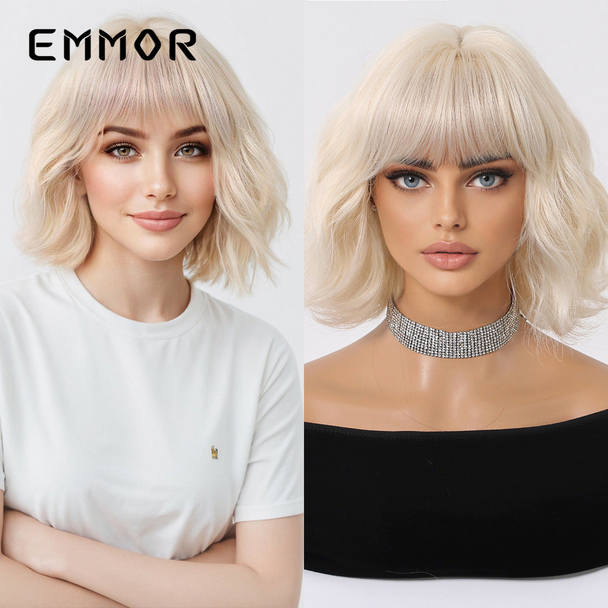 Female Natural Straight Bangs Realistic Golden Wig Short Curly Hair