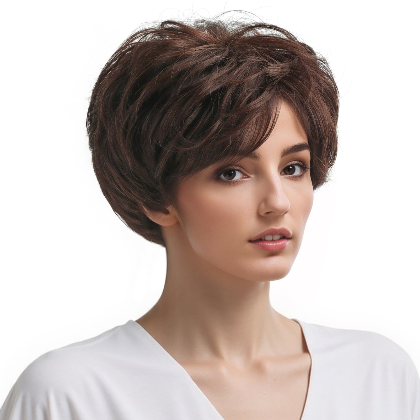 Female Brown Fluffy Chemical Fiber Rose Wig Short Curly Hair