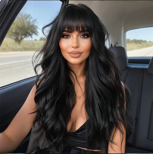 Natural Fluffy Straight Bangs Big Wave Curly Hair Chemical Fiber Wig Long Curls