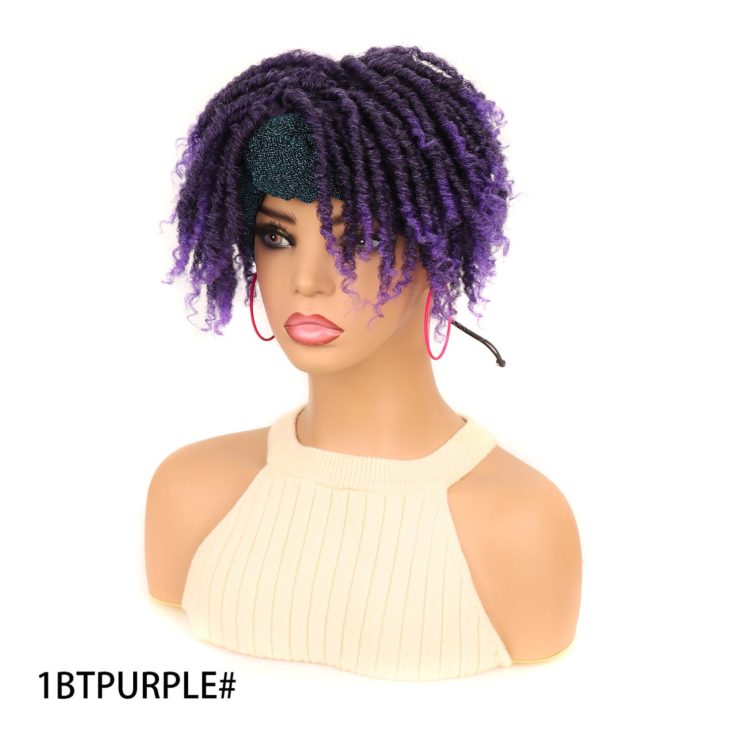 Head Cover Black Blue Turban Dreadlocks Wig Short Curly Hair