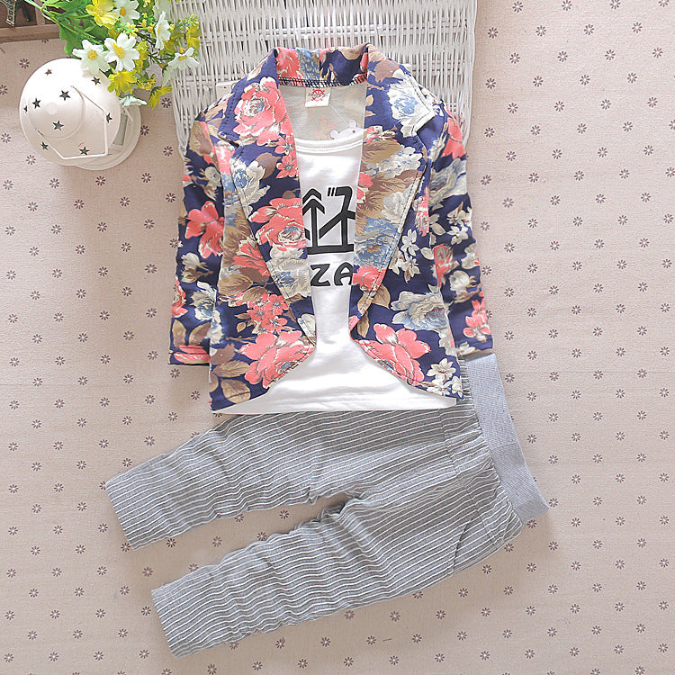 Children's Personalized Printed Fake Three Pieces Pants Full Top Two-piece Children's Suit