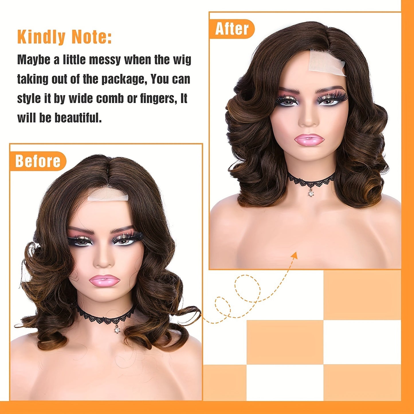 Female Wavy Front Lace Split Seam Wig Short Curly Hair