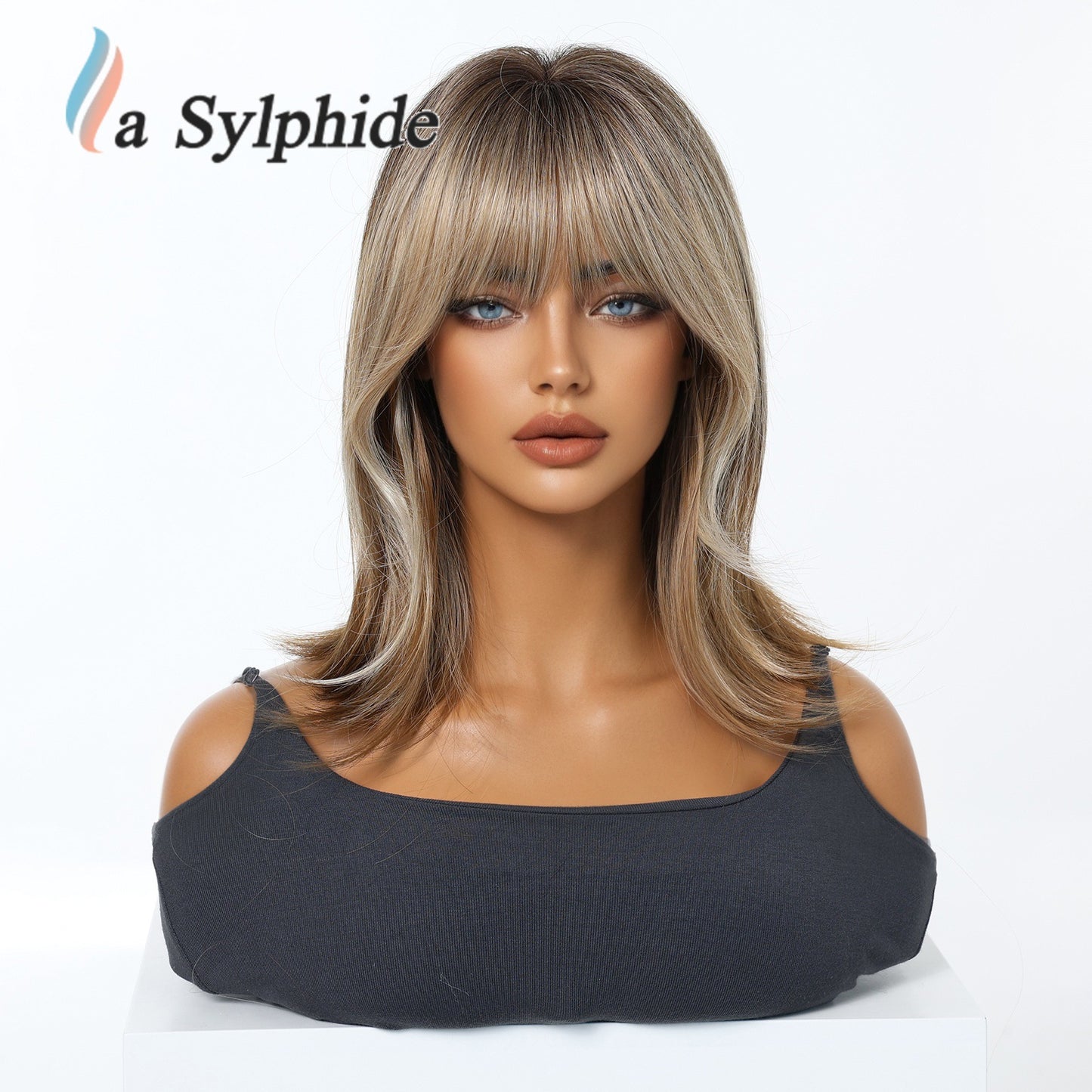 Brown High Skull Top Bangs Shoulder Curly Wig Long Curls