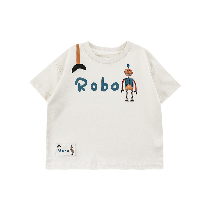Children's Thin Loose T-shirt Lapel Shorts Robot Series Children's Shirt