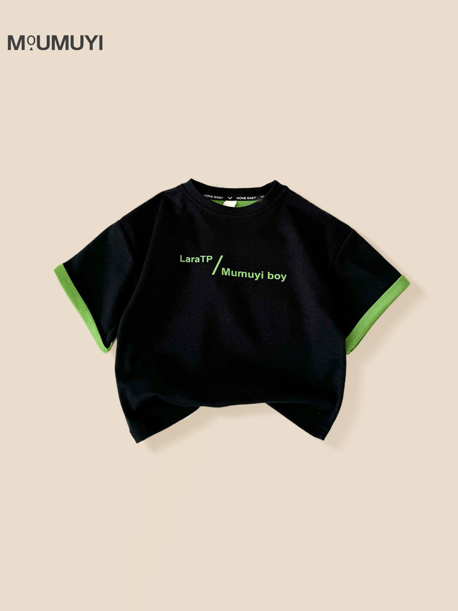 Children's Summer Boy's Short-sleeved Korean Style Western Letter Color Matching Loose Children's T-shirt