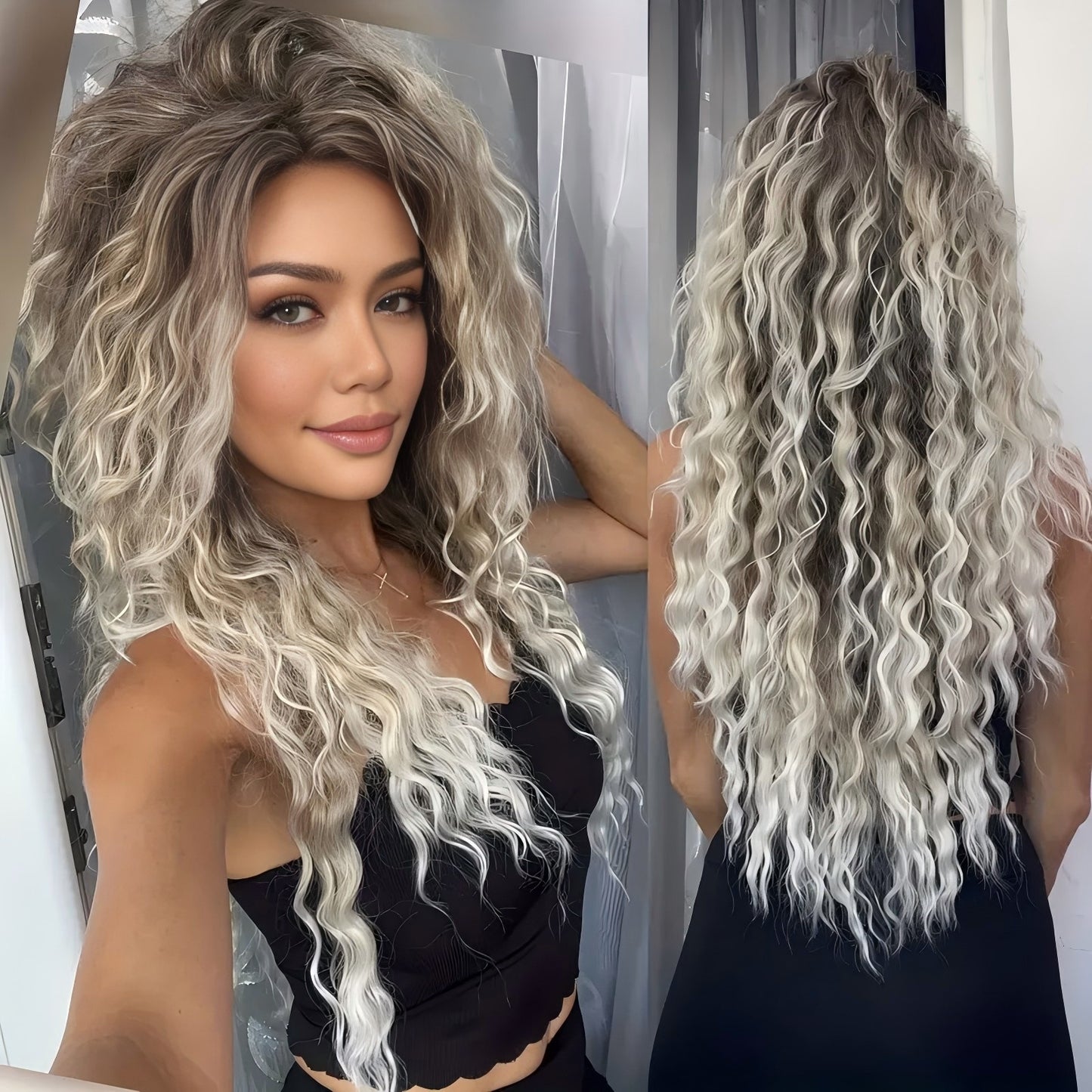 Curly Hair Front Lace Medium Chemical Fiber Wig Long Curls