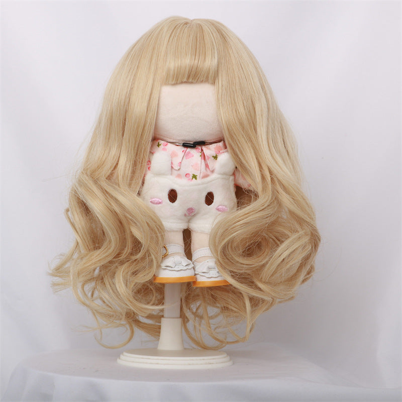 Cotton Doll With Cute Golden Curly Hair Long Straight Wig