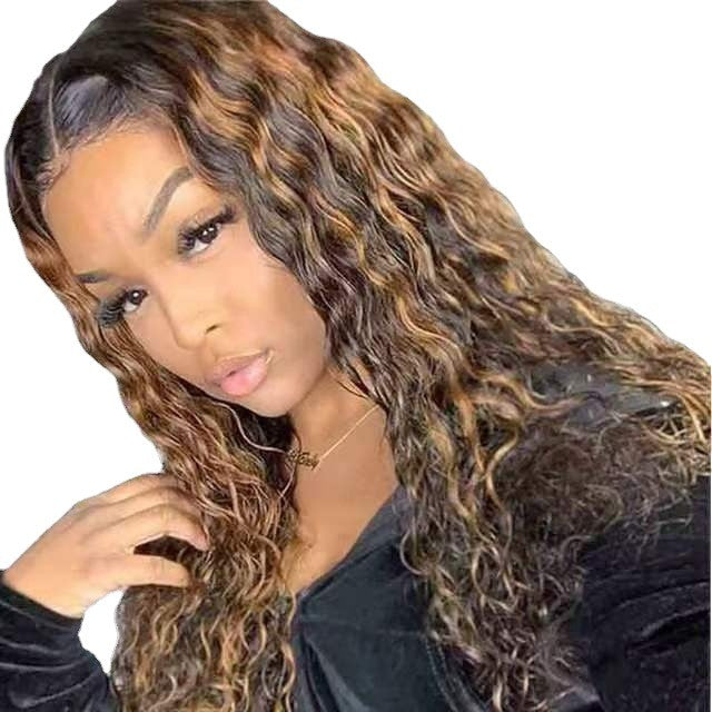 Women's Black Mid-length Curly Hair Head Cover Fiber African Wig Long Curls