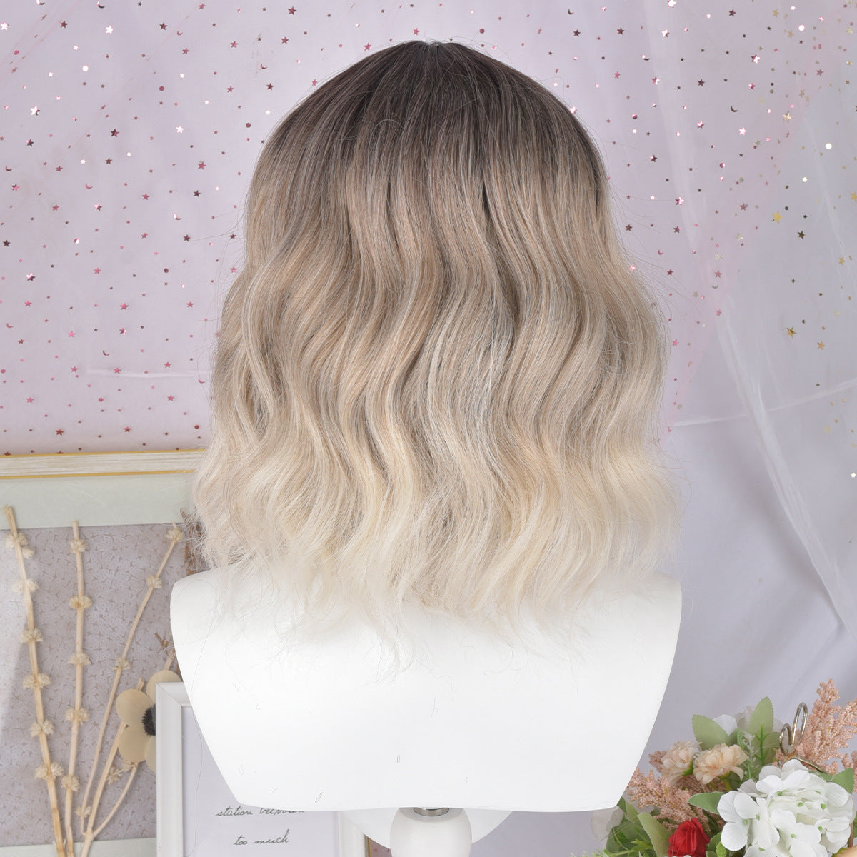 Straight Bangs Chemical Fiber Dyed Gradient Wig Short Curly Hair