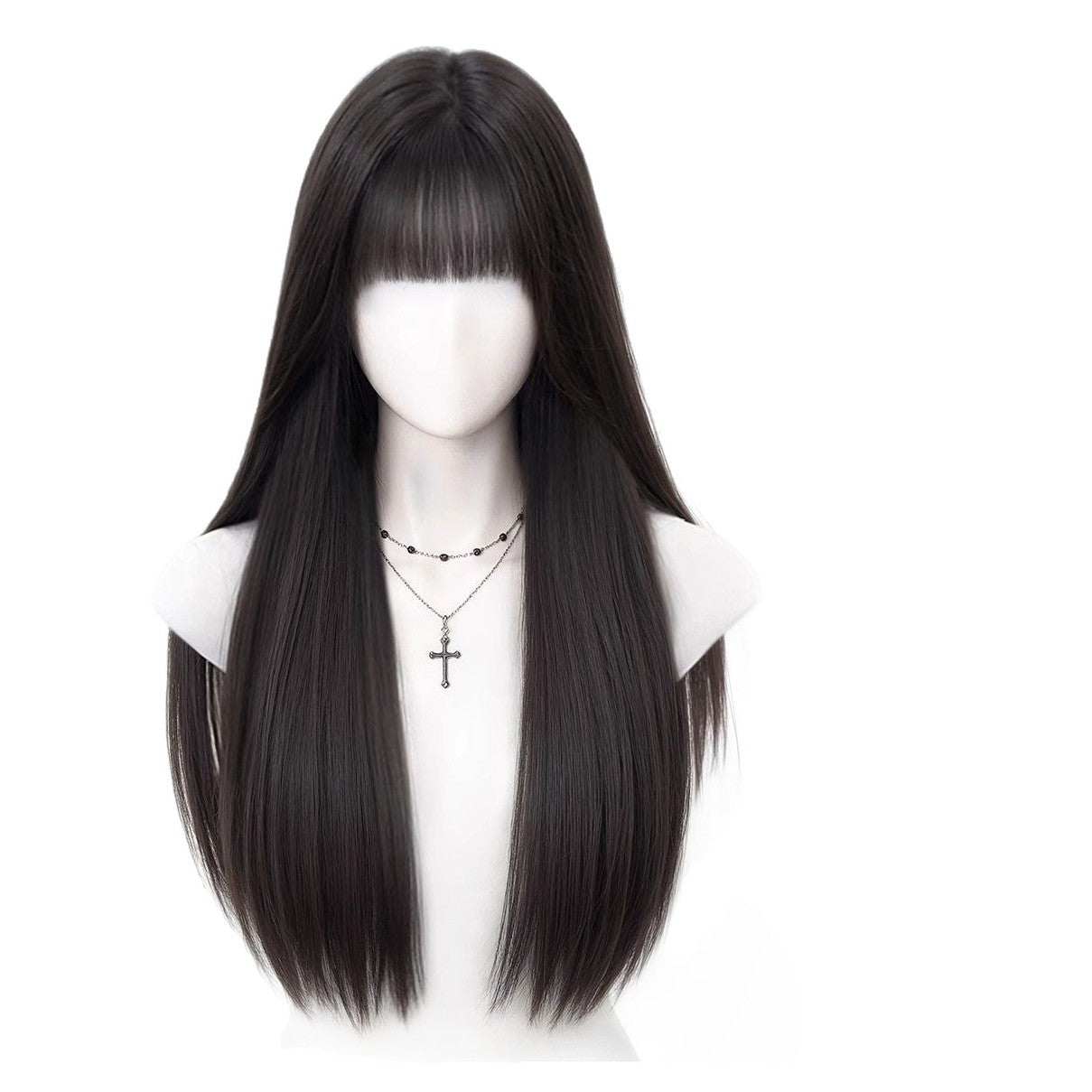 Women's Hair Fashion Black Artificial Head Cover Long Straight Wig