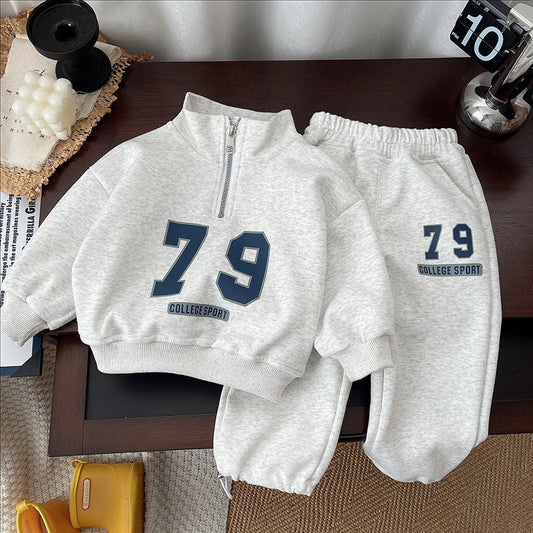 Boys Spring Clothing Fashionable Long Sleeve Stand Collar Half Zip Children's Suit