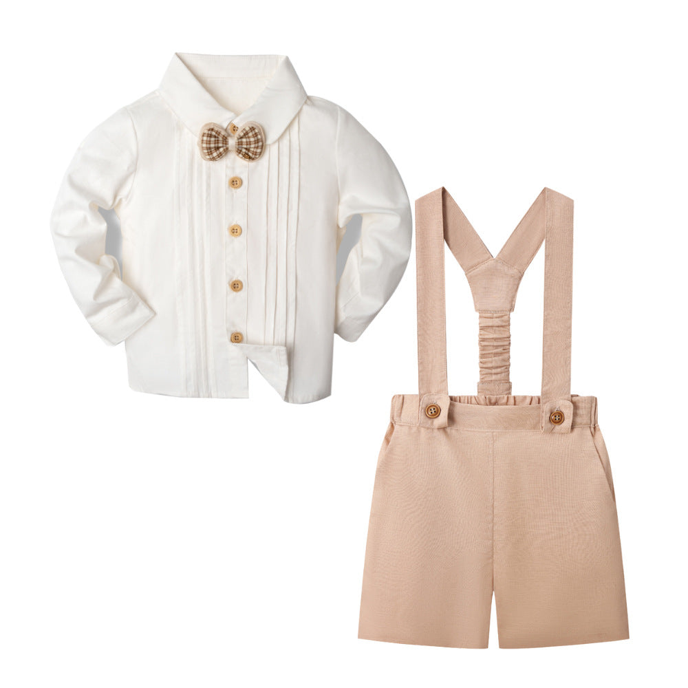 Children's Summer Clothing Solid Color Shirt Overalls Dress Two-piece Set Children's Suit