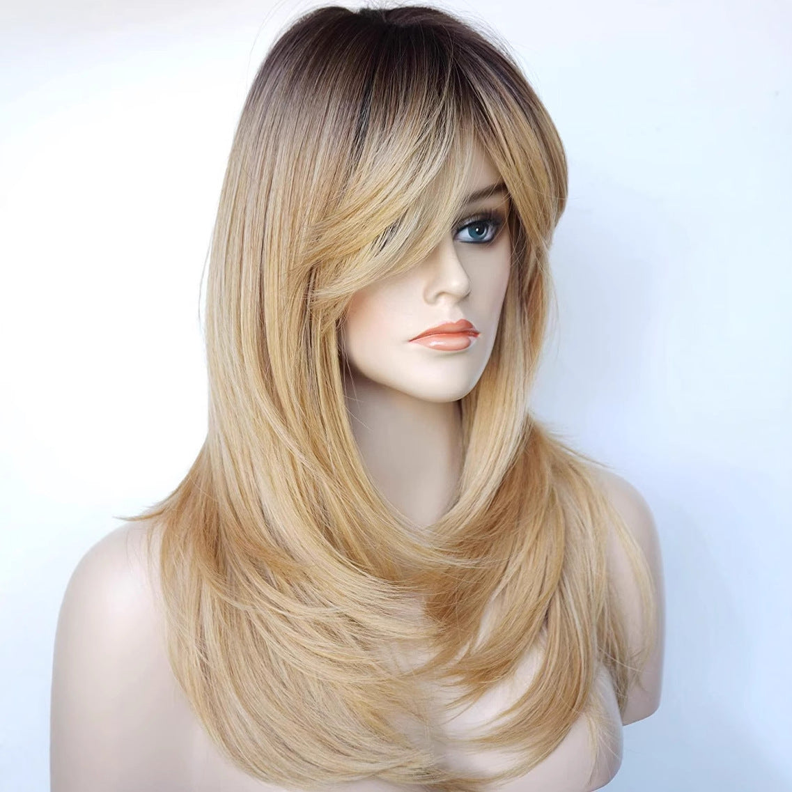 Women's Fashion Synthetic Wigs Brown Straight Hair Wig Long Curls
