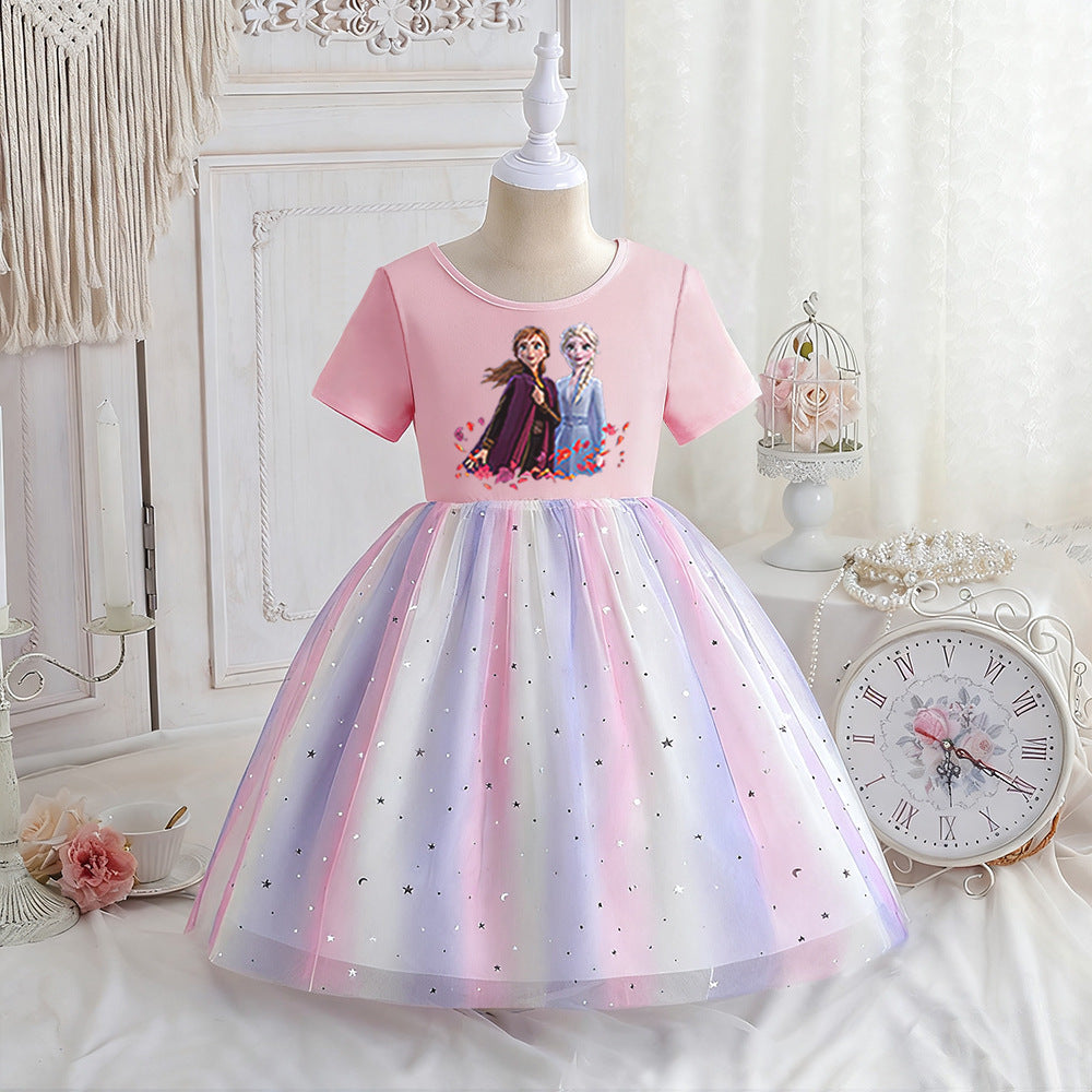 Children's Summer Short Sleeve Clothing Gauze Princess Skirt Frozen Children's Dress
