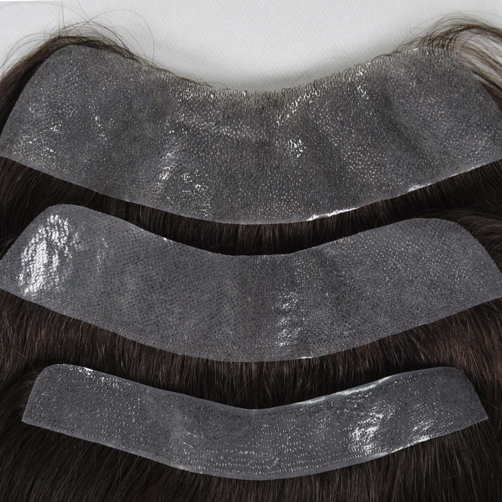 Men's Seamless Transparent Human Forehead Hairline Supplementing Real Hair Wig