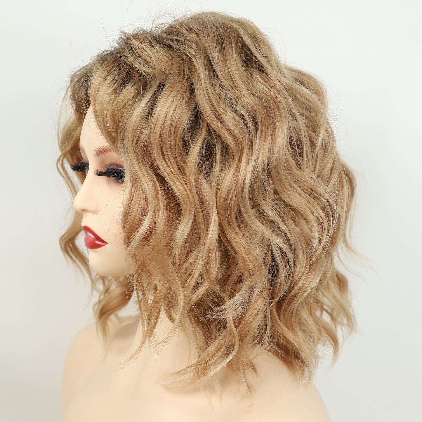 Women's Fashion Head Dyed Gradient Golden Partial Synthetic Wig Short Curly Hair