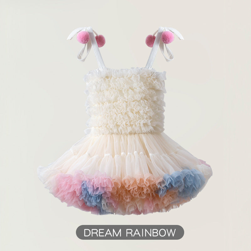 Children's Skirt Fur Ball Suspender Birthday Pettiskirt Adjustable Size Children's Dress