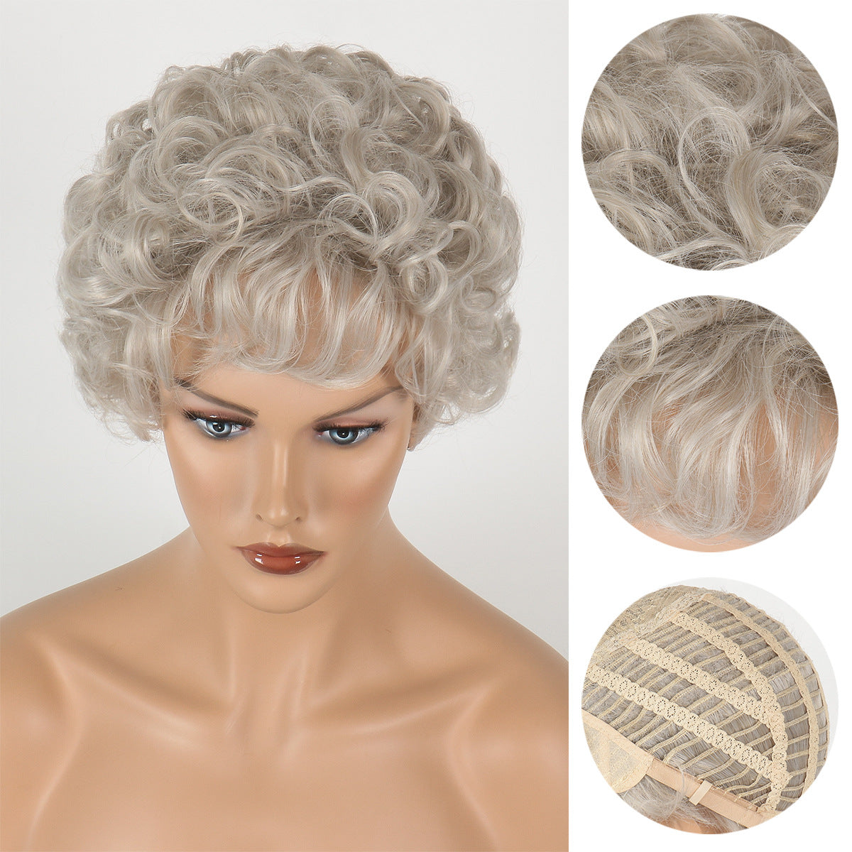Beige Female Daily Style Rose Net Wig Short Curly Hair