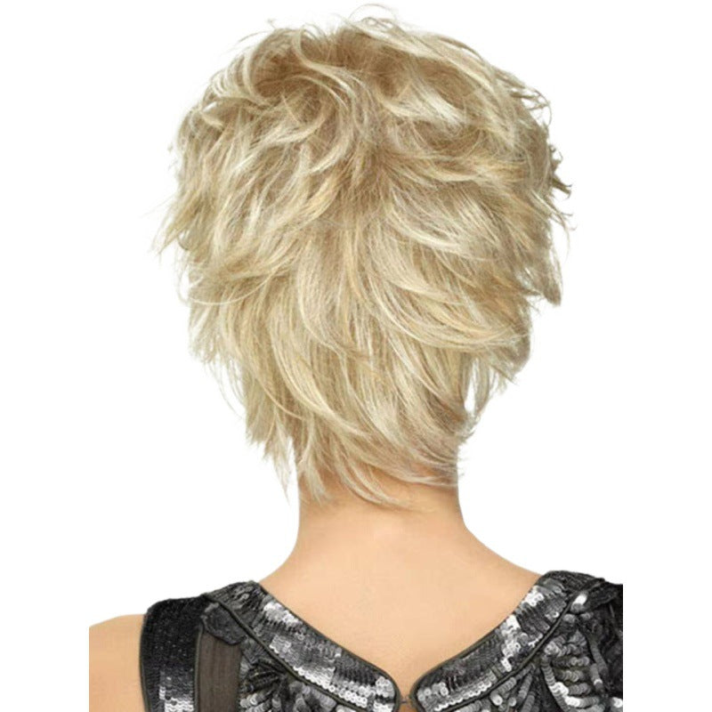 Women's Fashion Gradient Golden Side Bangs Partial Wig Short Straight Hair