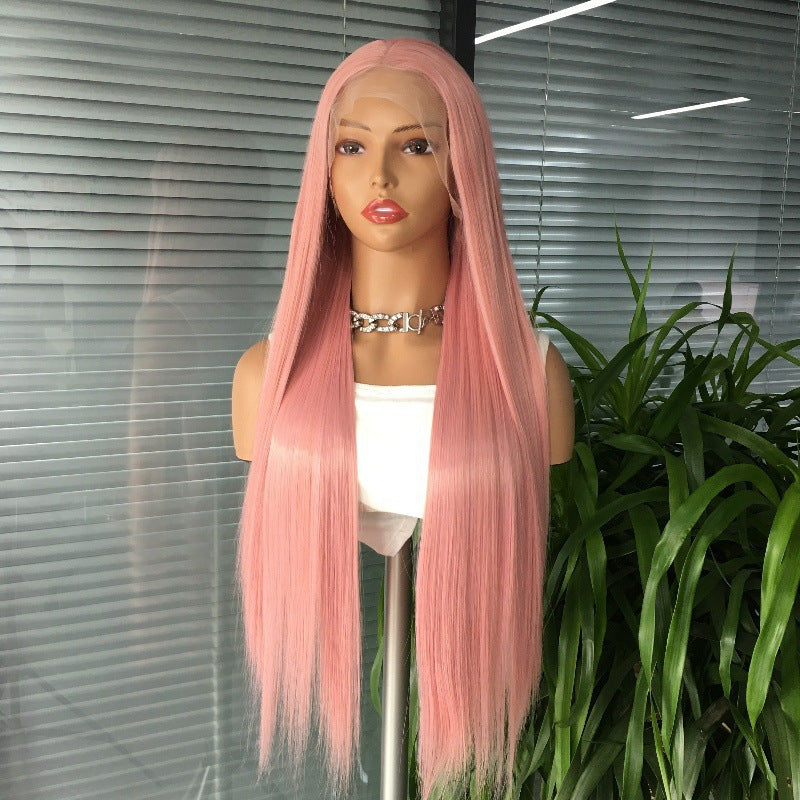Pretty Fashion Pink Front Lace Style Long Straight Wig