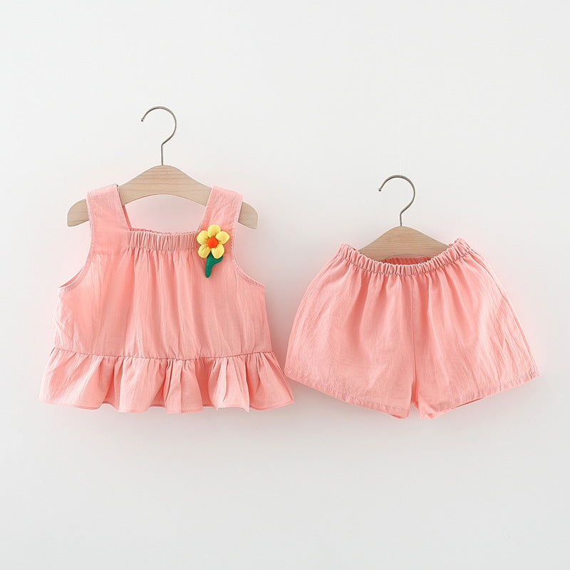 Children's Clothing Summer Sleeveless Vest Flower Cotton Two-piece Children's Suit