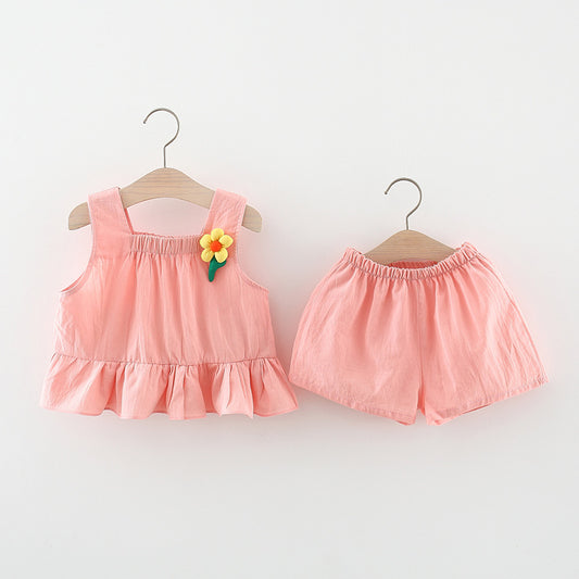 Children's Clothing Summer Sleeveless Vest Flower Cotton Two-piece Children's Suit